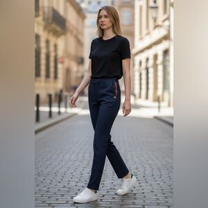 Gucci Navy Women's Pants with Red Stripe